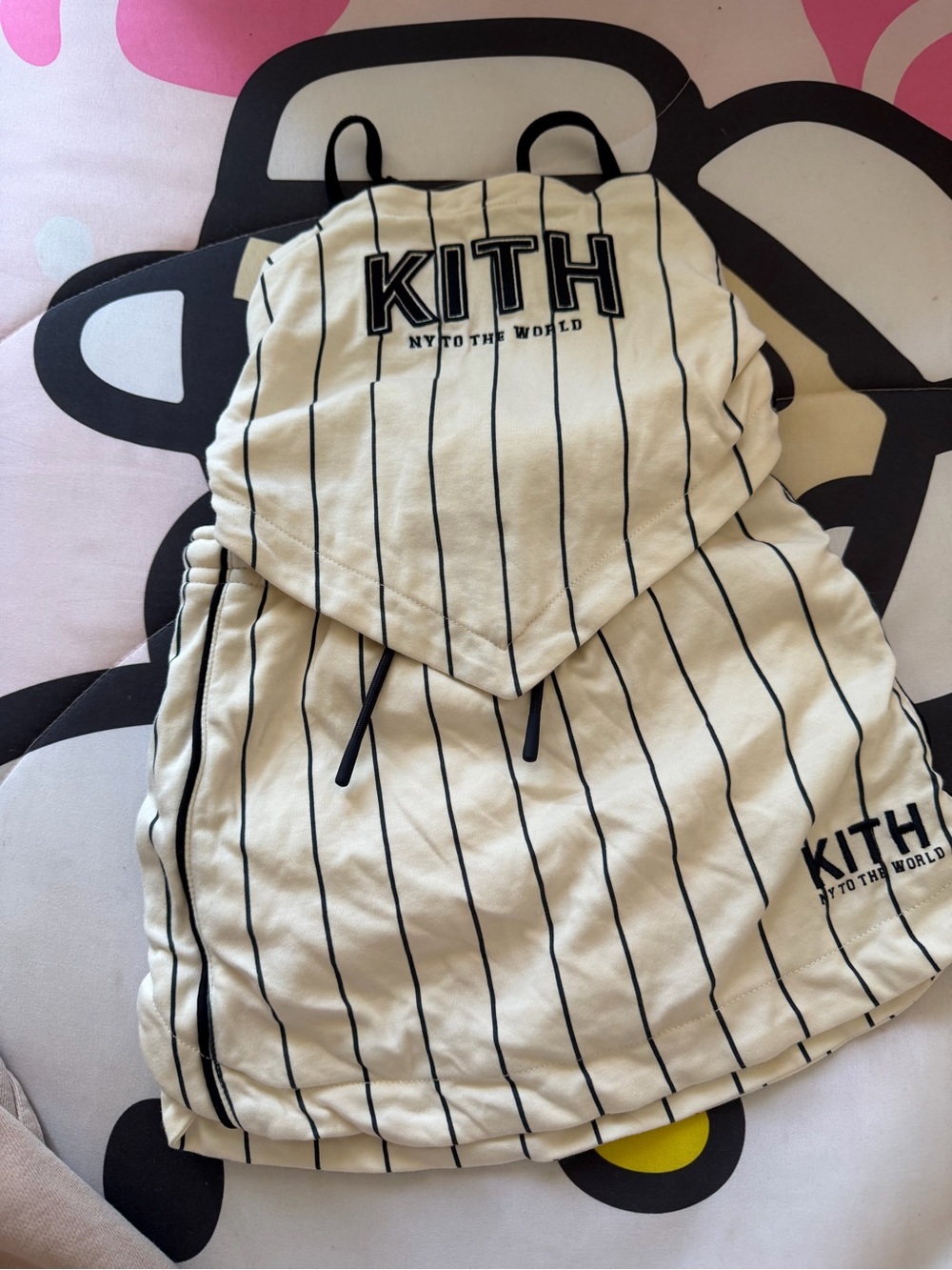 KITH Cream Pinstripe Kids Skort with Black Logo